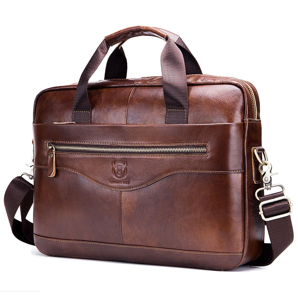 BULLCAPTAIN Briefcase Shoulder Messenger Bags Men's Genuine Leather 14-inch Laptop Bag's Men's Briefcase Office Business Handbag (image for) BULLCAPTAIN Briefcase Shoulder Messenger Bags Men's Genuine Leather 14-inch Laptop Bag's Men's Briefcase Office Business Handbag